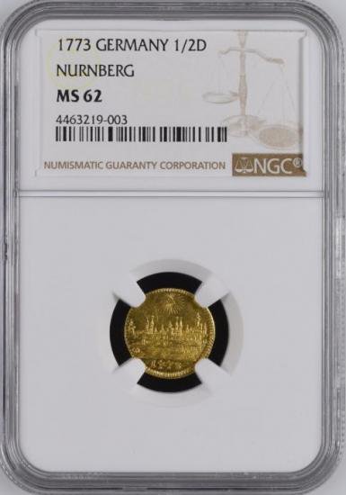 ドイツ ニュルンベルク 1773年 1/2ダカット金貨 ハーフダカット金貨 NGC MS62 都市景観 フリーメーソン - 【鑑定済アンティークコイン 専門店】オンラインネットショップ通販店舗『アンティークコインワールド』へようこそ！