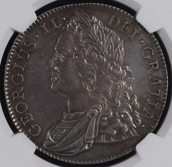 イギリス 1743年 ジョージ2世 クラウン 銀貨 ローズクラウン NGC AU58