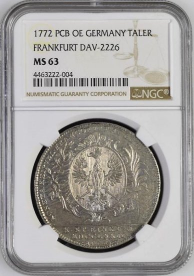 ドイツ フランクフルト 1772年 ターラー銀貨 NGC MS63 都市景観 フリー