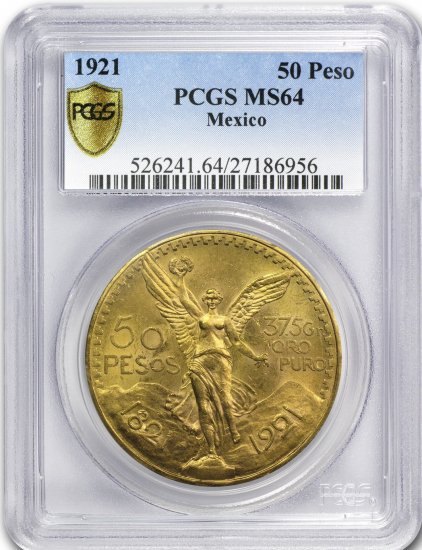 メキシコ 1921 50ペソ 自由の女神と蛇喰鷲 大型金貨 人気の初年号! PCGS MS64! - 【鑑定済アンティーク コイン専門店】オンラインネットショップ通販店舗『アンティークコインワールド』へようこそ！