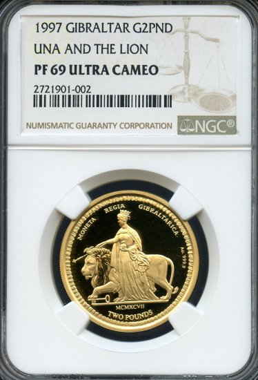 英領ジブラルタル 1997 ウナとライオン 2ポンド プルーフ金貨 