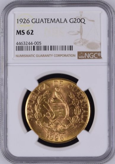 グァテマラ 1926 20ケッツァル ケツァル鳥 干支 酉年 金貨 NGC MS62 -  【鑑定済アンティークコイン専門店】オンラインネットショップ通販店舗『アンティークコインワールド』へようこそ！