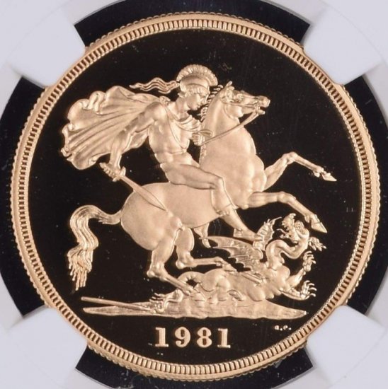 イギリス 1981 エリザベス2世 ヤングエリザベス 5ポンドプルーフ金貨 