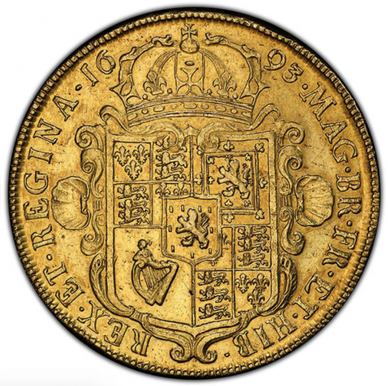 お歳暮・冬ギフト特集2024 5ギニー金貨 ウィリアム&メアリー 1693 イギリス PCGS Detail AU 洋書、外国語書籍