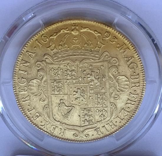 イギリス 1693 ウィリアム&メアリー 5ギニー金貨 PCGS AU Detail