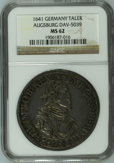 ドイツ アウクスブルク 1641 フェルディナンド3世 ターラー銀貨 NGC 