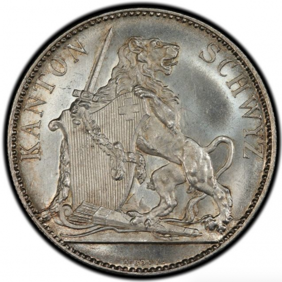 スイス連邦射撃祭記念 1867年 シュヴィーツ 5フラン銀貨 MS64ウナとライオン - その他