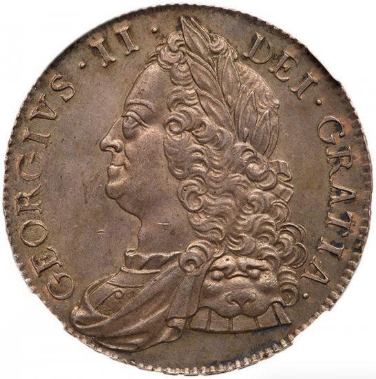 イギリス 1750 ジョージ2世 クラウン銀貨 NGC MS63 最高鑑定品