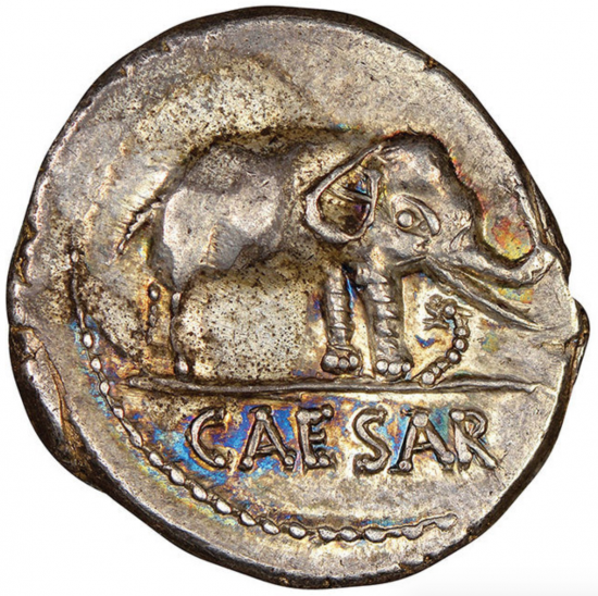 古代ローマ BC44頃 ジュリアス・シーザー（カエサル） デナリウス銀貨 