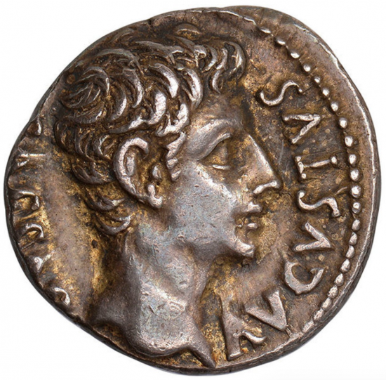 ローマ帝国 BC27-AD14 アウグストゥス デナリウス銀貨 NGC AU 4/5,5/5 