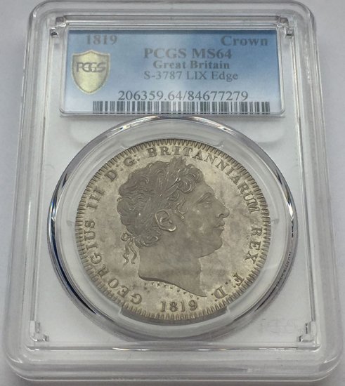 イギリス 1819 LIX ジョージ３世 クラウン銀貨 PCGS MS64 - 【鑑定済