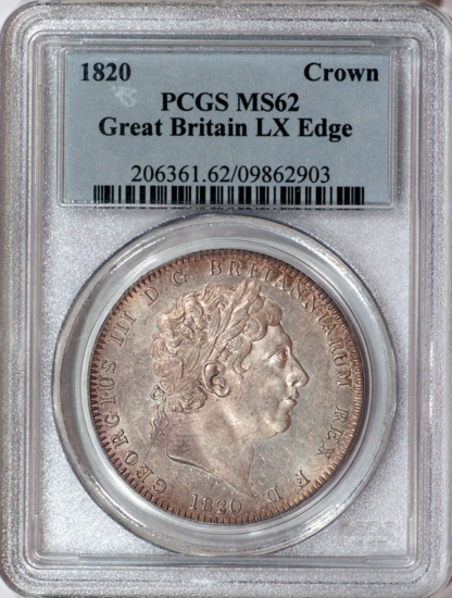 イギリス 1820 LX ジョージ3世 クラウン銀貨 PCGS MS62 イギリス 1820 LX ジョージ3世 クラウン銀貨 PCGS MS62