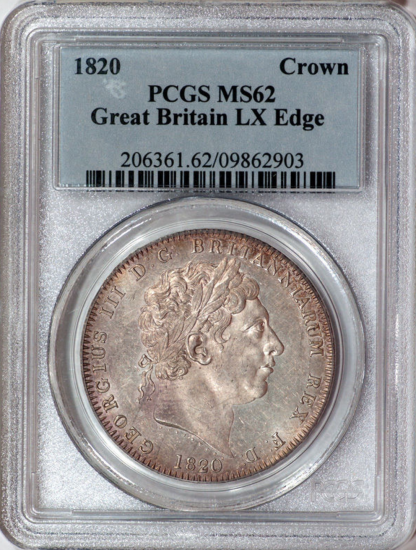 イギリス 1820 LX ジョージ３世 クラウン銀貨 PCGS MS62 - 【鑑定済