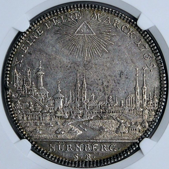 ドイツ ニュルンベルク 1765年 ターラー銀貨 NGC AU58 都市景観 フリー