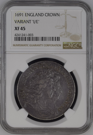 イギリス 1691 I/E ウィリアム&メアリー クラウン銀貨 NGC XF45 イギリス 1691 I/E ウィリアム&メアリー クラウン銀貨 NGC XF45
