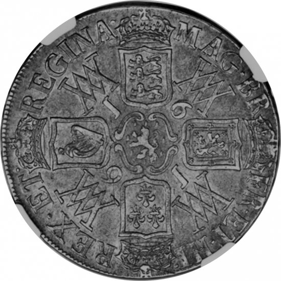 イギリス 1691 I/E ウィリアム&メアリー クラウン銀貨 NGC XF45 鑑定