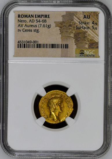 古代ローマ AD54-68 皇帝ネロ アウレウス金貨 NGC AU 4/5,5/5 準未使用