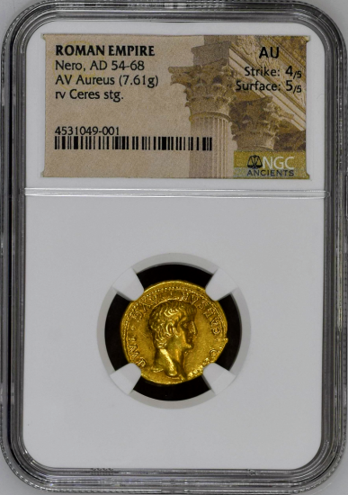古代ローマ AD54-68 皇帝ネロ アウレウス金貨 NGC AU 4/5,5/5 準 古代ローマ AD54-68 皇帝ネロ アウレウス金貨 NGC AU 4/5,5/5 準