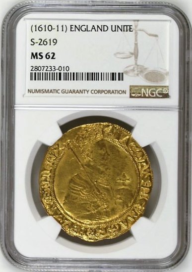 イギリス イングランド 1610-11 ジェームズ１世 ユナイト金貨 NGC MS62! - 【鑑定済アンティークコイン 専門店】オンラインネットショップ通販店舗『アンティークコインワールド』へようこそ！