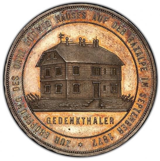オーストリア 1877 ターラー 銀貨 ラクサルペ山荘開設記念 PCGS