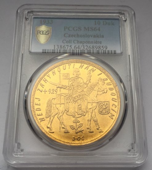 チェコスロバキア 1933 馬上の聖ヴァーツラフ 10ダカット 金貨 PCGS