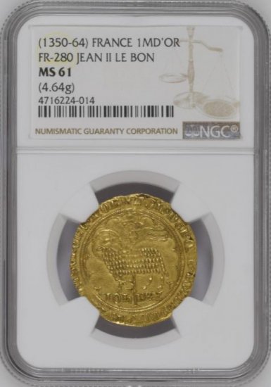 フランス 1350-64 ジャン2世 ムートンドール 金貨 黄金の羊 NGC MS61