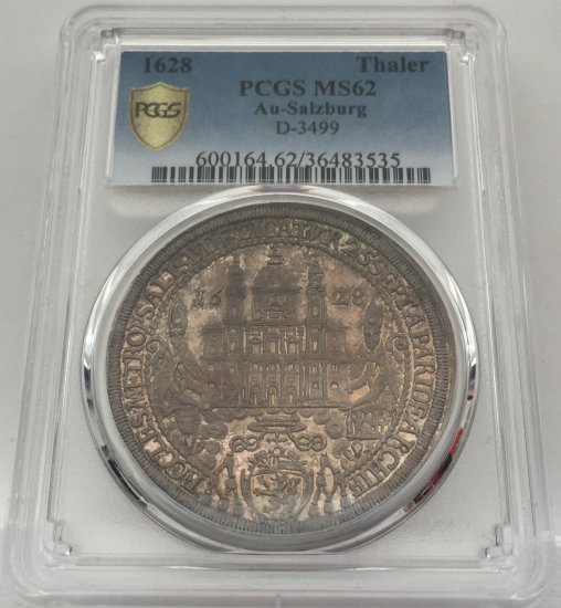 神聖ローマ帝国 オーストリア ザルツブルク 1628年 ターラー銀貨 大聖堂 献堂式 大司教 PCGS MS62 - 【鑑定済アンティーク コイン専門店】オンラインネットショップ通販店舗『アンティークコインワールド』へようこそ！