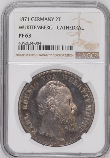 ドイツ ビュルテンベルク 1871年 ウルム大聖堂修復記念 2ターラー銀貨