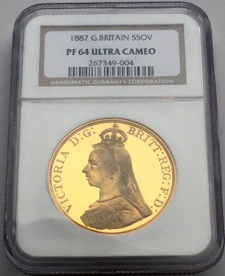 イギリス 1887 ビクトリア ジュビリーヘッド 5ポンド金貨 NGC PF64 ULTRA CAMEO プルーフ64 ウルトラカメオ! -  【鑑定済アンティークコイン専門店】オンラインネットショップ通販店舗『アンティークコインワールド』へようこそ！