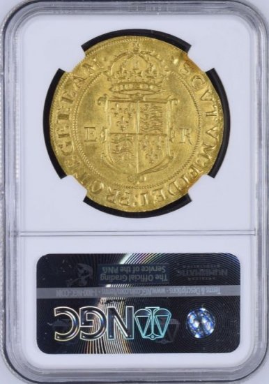 イギリス イングランド 1592-95 エリザベス1世 1ポンド金貨 NGC AU58