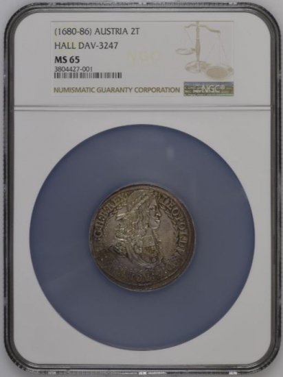 オーストリア 神聖ローマ帝国 1680-1686 レオポルト1世 2ターラー銀貨 NGC MS65 最高鑑定品！ - 【鑑定 済アンティークコイン専門店】オンラインネットショップ通販店舗『アンティークコインワールド』へようこそ！