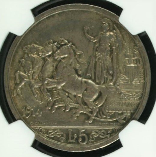 イタリア 1914R ヴィットリオ・エマヌエレ3世 5リレ銀貨 NGC MS64 