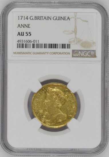 イギリス 1714 アン女王 1ギニー金貨 NGC AU55 - 【鑑定済アンティーク