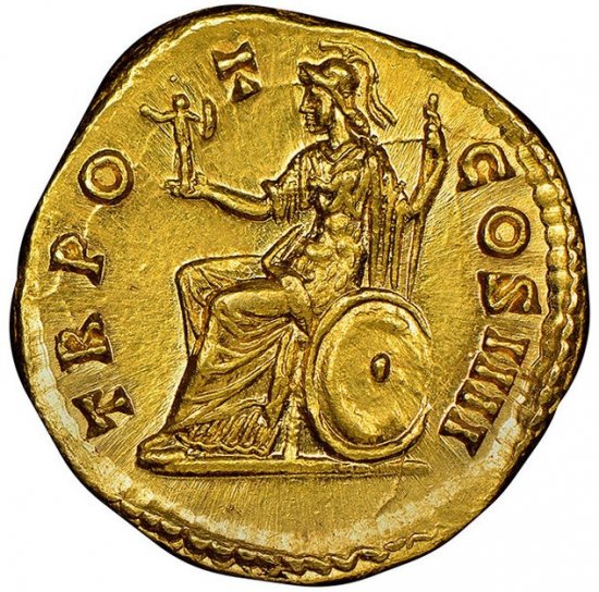 古代ローマ 138-161年 アントニヌス・ピウス アウレウス金貨 NGC 『Ch