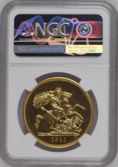 イギリス 1911年 ジョージ5世 5ポンド 金貨 NGC PF64 CAMEO! プルーフ64カメオ! - 【鑑定 済アンティークコイン専門店】オンラインネットショップ通販店舗『アンティークコインワールド』へようこそ！