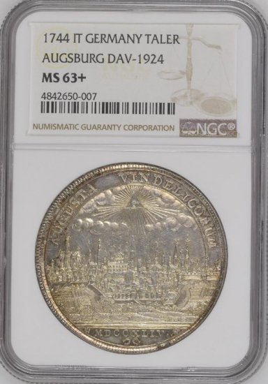 ドイツ アウグスブルク 1744 カール7世 ターラー銀貨 NGC MS63+! 都市景観 フリーメーソン 最高鑑定品! - 【鑑定 済アンティークコイン専門店】オンラインネットショップ通販店舗『アンティークコインワールド』へようこそ！