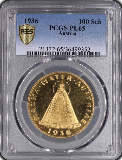 オーストリア 1936 マドンナ 100シリング金貨 PCGS PL65プルーフライク! - 【鑑定済アンティークコイン 専門店】オンラインネットショップ通販店舗『アンティークコインワールド』へようこそ！