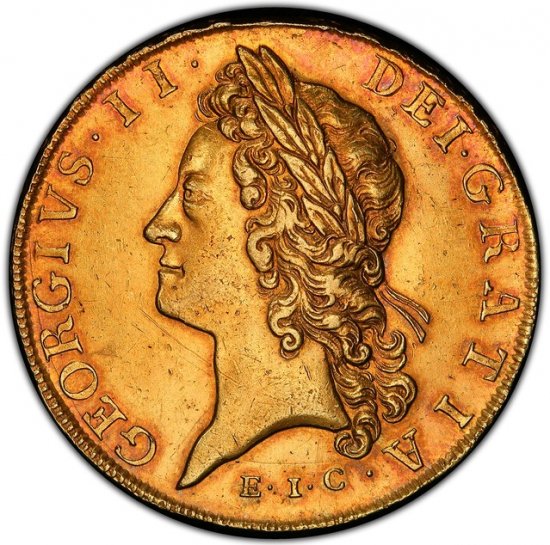 イギリス 1729 ジョージ2世 5ギニー金貨 『EIC』東インド会社 PCGS 