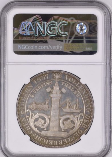 オーストリア 1857A 2ターラー ウィーン・トリエステ鉄道開通記念銀貨 NGC PF63 CAMEO プルーフ63カメオ! - 【鑑定済 アンティークコイン専門店】オンラインネットショップ通販店舗『アンティークコインワールド』へようこそ！