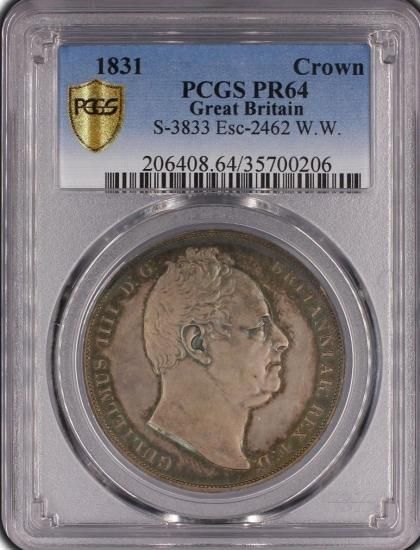 イギリス 1831 ウィリアム4世 クラウン銀貨 PCGS プルーフ64 発行枚数