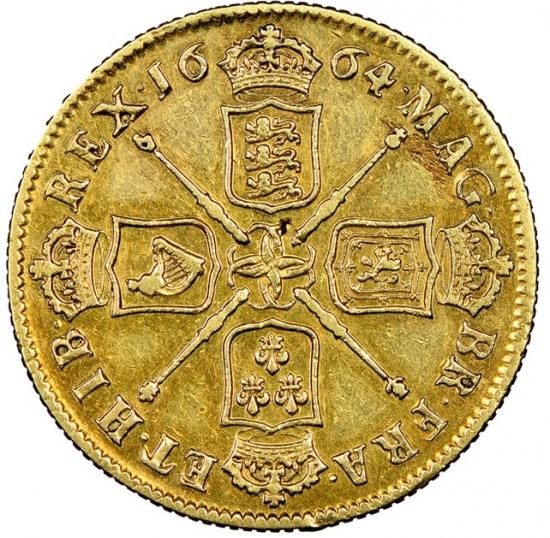 イギリス 1664 チャールズ2世 2ギニー金貨 象! NGC XF40