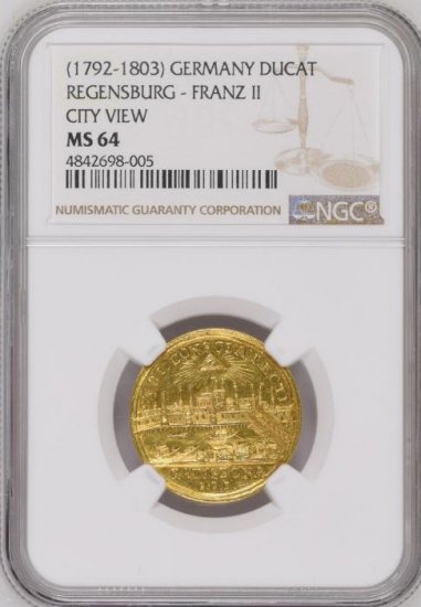 ドイツ レーゲンスブルク 1792-1803 フランツ2世 ダカット 金貨 NGC MS64! 都市景観 フリーメーソン! -  【鑑定済アンティークコイン専門店】オンラインネットショップ通販店舗『アンティークコインワールド』へようこそ！