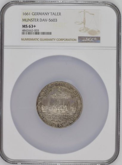 ドイツ ミュンスター 1661 ターラー銀貨 都市景観 NGC MS63+! 最高鑑定