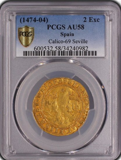 スペイン 1474-1504 フェルナンド2世 イサベル1世 2エクセレント金貨 PCGS AU58 - 【鑑定済アンティークコイン 専門店】オンラインネットショップ通販店舗『アンティークコインワールド』へようこそ！