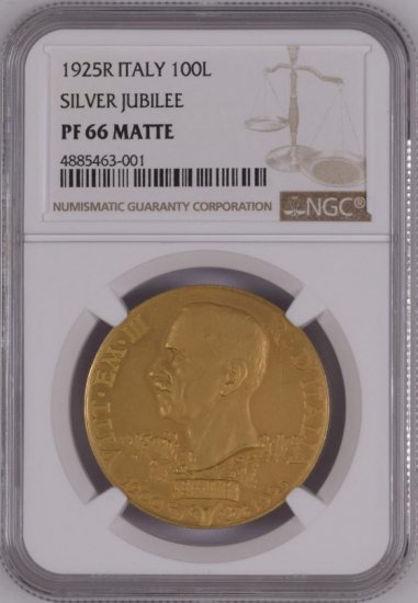 イタリア 1925R ヴィットリオ・エマヌエレ3世 100リレ 金貨 NGC PF66