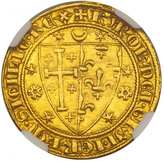 中世イタリア ナポリ 1266-85 カルロ1世 サリュー金貨 NGC MS61