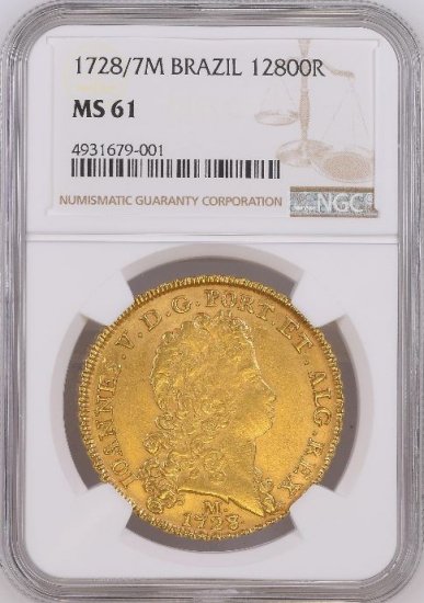 ブラジル 1728M ジョアン5世 12800レイス NGC MS61! 最高鑑定品! - 【鑑定 済アンティークコイン専門店】オンラインネットショップ通販店舗『アンティークコインワールド』へようこそ！