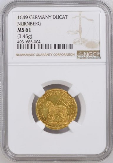 ドイツ ニュルンベルク 1649年 ラムダカット 1ダカット 金貨 NGC MS61 平和の羊 パスカルラム - 【鑑定済アンティークコイン 専門店】オンラインネットショップ通販店舗『アンティークコインワールド』へようこそ！