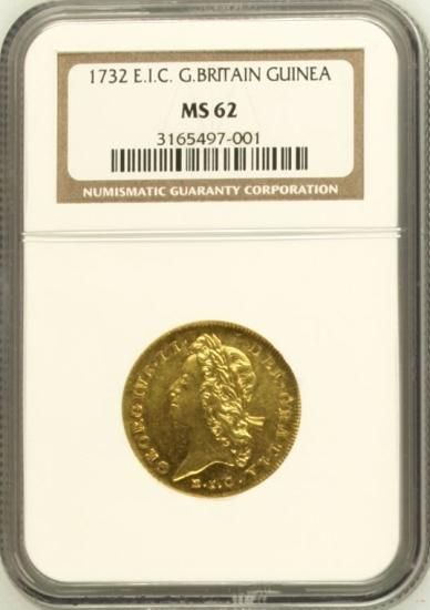 イギリス 1732 ジョージ2世 1ギニー金貨 NGC MS62! 『EIC』東 イギリス 1732 ジョージ2世 1ギニー金貨 NGC MS62! 『EIC』東