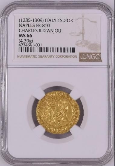 中世イタリア ナポリ 1285-1309 カルロ2世 サリュー金貨 NGC